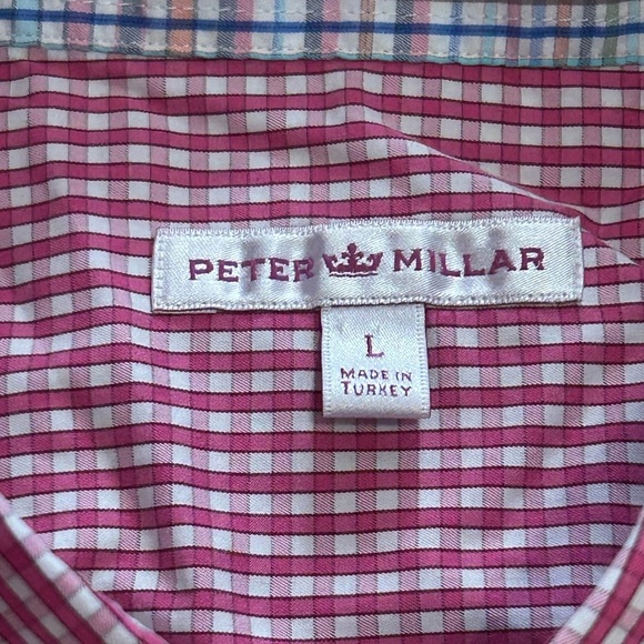 Peter Millar Men’s Large Pink Micro Checkered Button Down Shirt - Picture 2 of 5